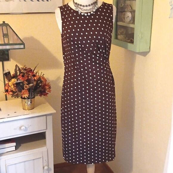 NWT Talbots Chocolate Brown Polka Dot Dress - Picture 1 of 12